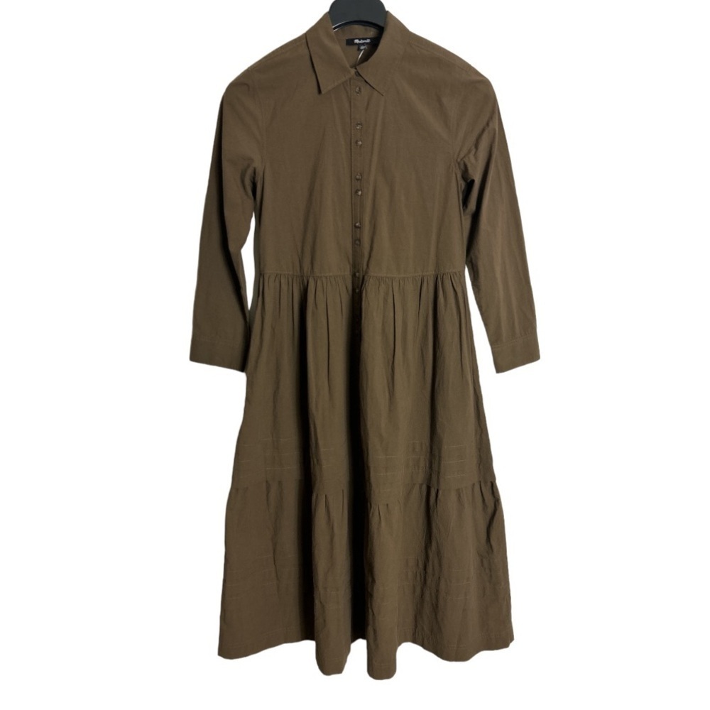 Madewell Pleated Utility Shirt Dress Weathered Grove Size XS